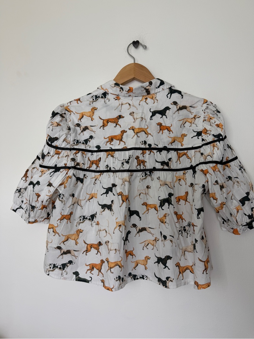 Anthropologie Maeve Leandra Shirred Yoke Cotton Dog-Print Blouse - Picture 3 of 4